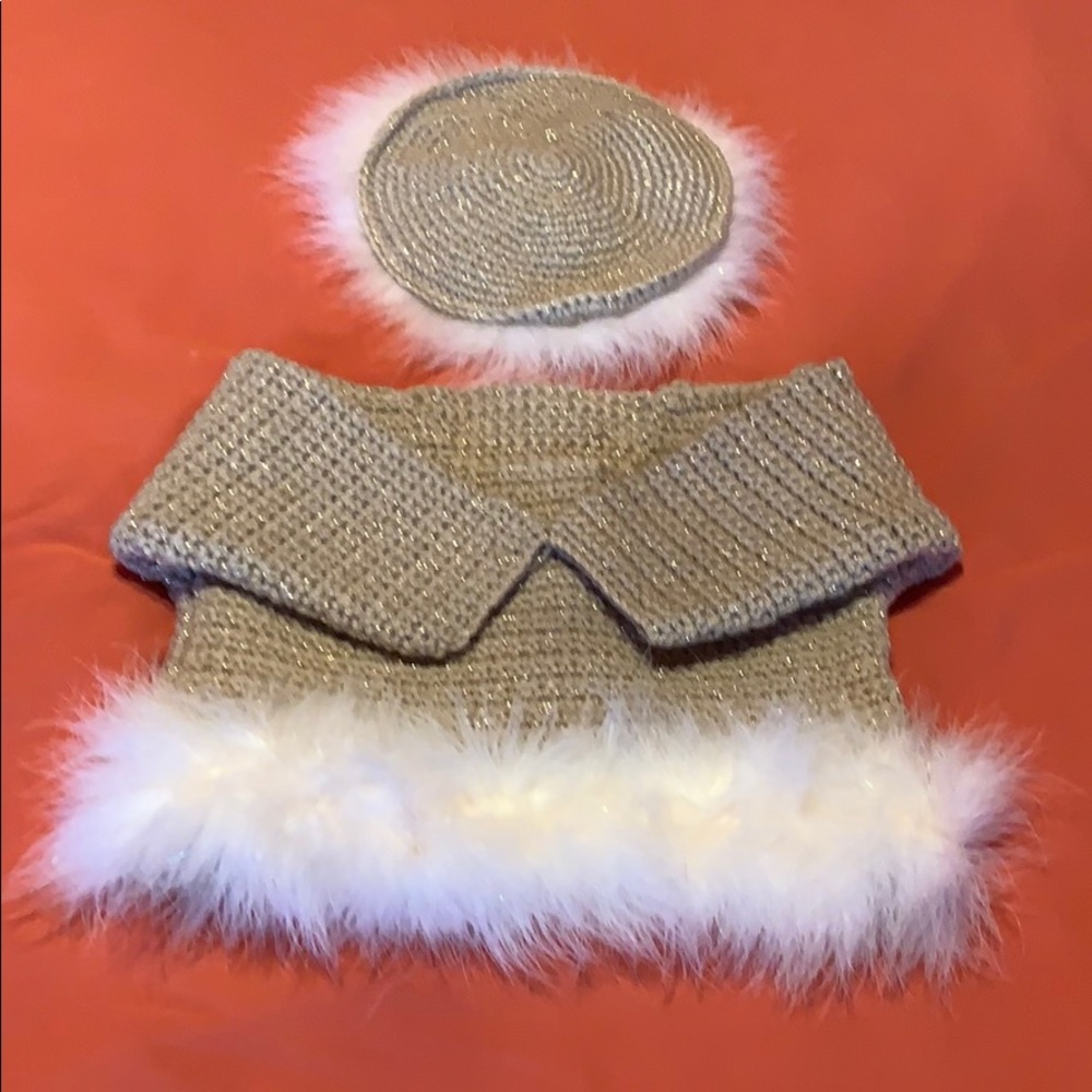 Crocheted baby doll hat & sweater set